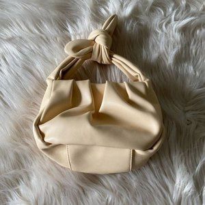 FINAL DROP! MANGO Cream Faux Leather Top Bow Knot Handle Shirred Crossbody Mini